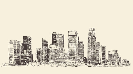 Obraz premium Big city Architecture Engraved Illustration Sketch