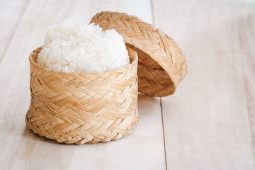 Sticky rice, Thai sticky rice in a bamboo wooden old style box