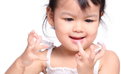Asian Baby Girl, Toddler, Play and Move Her Fingers.