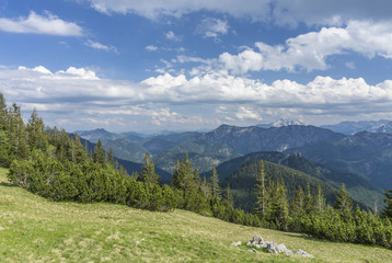 Fototapeta na wymiar Bergpanorama - Hirschberg Gipfelplateau - Blauberge - Tegernseer Berge