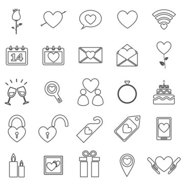 Valentine's day line icons on white background