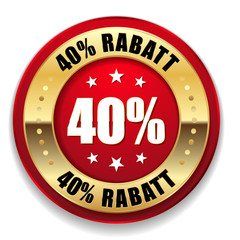 Roter 40 Prozent Rabatt Siegel mit goldenem Rand
