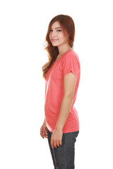 young beautiful female with t-shirt (side view)