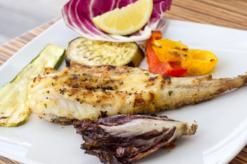 Grilled turbot with grilled vegetables