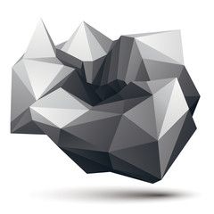 Complicated abstract grayscale 3D shape, vector digital object.