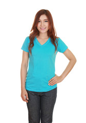 Obraz premium young beautiful female with blank t-shirt