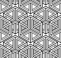 Contrast black and white symmetric seamless pattern with interwe