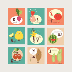 english alphabet with fruits and vegetables
