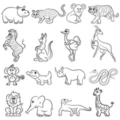 Cute outlined zoo animals collection. Vector illustration.
