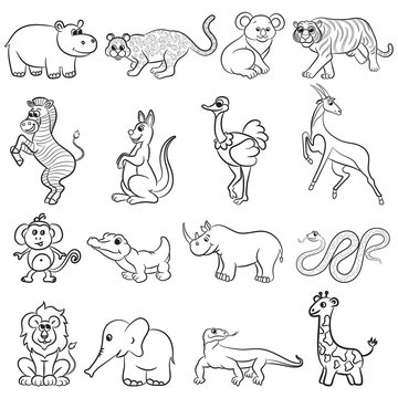 Cute outlined zoo animals collection. Vector illustration.
