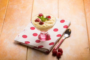 mousse with raspberries and coconut