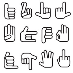 Hands vector icons set. different hands, gestures, signals and signs. Vector icon set