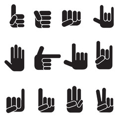 Obraz premium Hands vector icons set. different hands, gestures, signals and signs. Vector icon set