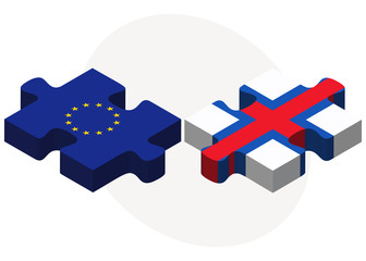 European Union and Faroe Islands Flags in puzzle
