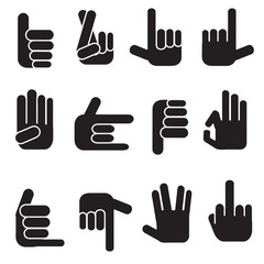 Hands vector icons set. different hands, gestures, signals and signs. Vector icon set
