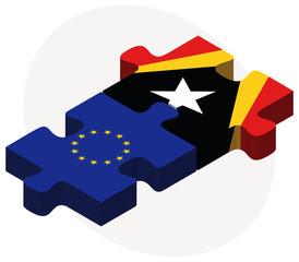 European Union and East Timor Flags in puzzle