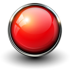 Red shiny button with metallic elements