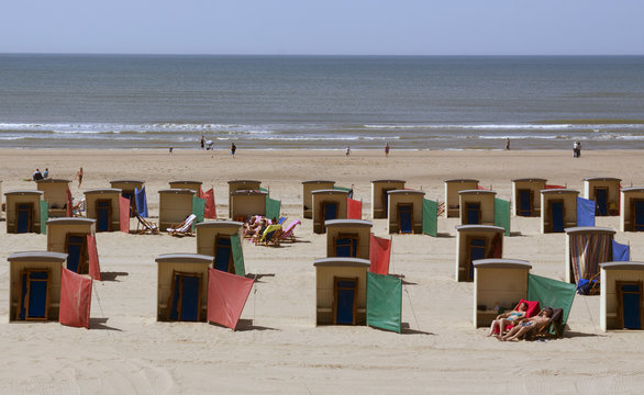 Beach houses at the beach in Katwijk in the netherlands