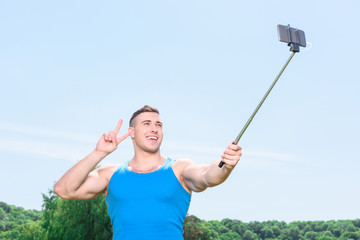 Muscled sportsman during training