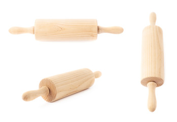 Small wooden rolling pin isolated