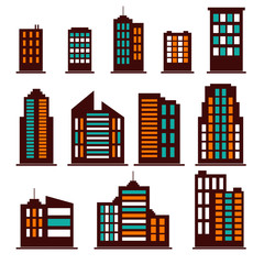 Colorful building icons set