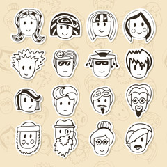 Hand drawn different funny faces. Doodle vector avatars set