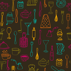 Kitchen tools. Kitchen seamless background