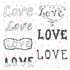 Love. Valentine's day typography elements. Sketchy doodles desig