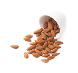 Cup full of almond seeds isolated