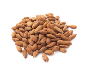 Pile of multiple almond seeds isolated