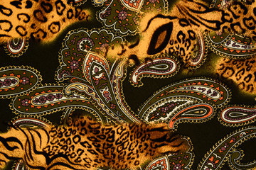 texture of print fabric striped leopard and flower for backgroun