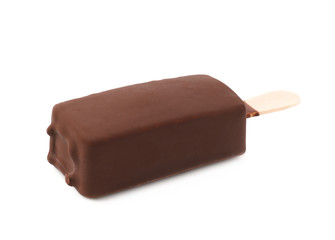 Chocolate covered vanilla ice cream bar