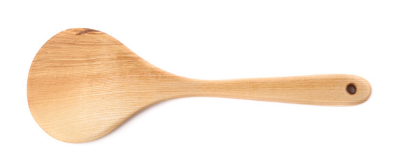 Big cooking wooden spoon ladle isolated