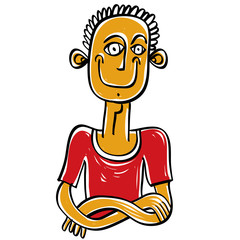 Colorful illustration of a man in a red T-shirt with his arms fo