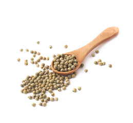 Wooden spoon and green peppercorn