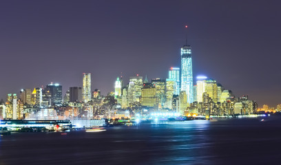 Fototapeta na wymiar Lower Manhattan skyline at night.