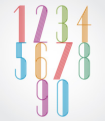 Poster tall colorful numbers with parallel stripes on white back