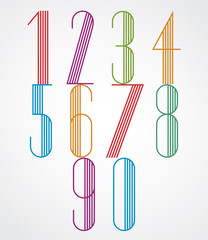 Poster tall colorful numbers with parallel stripes on white back