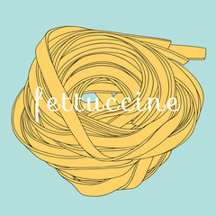 Vector hand drawn pasta. Fettuccine nest illustration. Italian food 