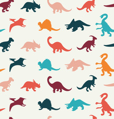 Vector Cartoon Pattern of colorful different dinosaur
