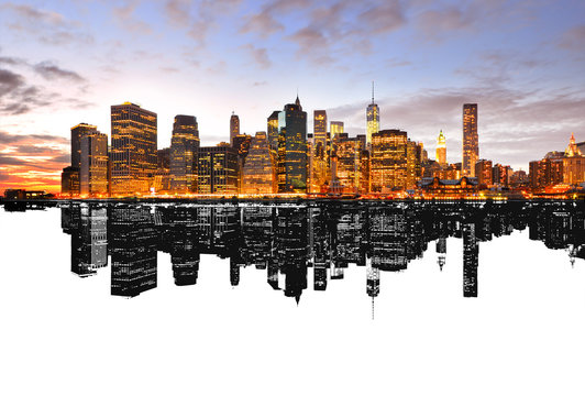 Silhouette reflection of New York skyline.