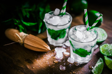 Chilled mohito on wooden background