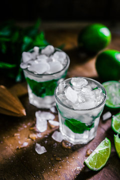 Chilled mohito on wooden background