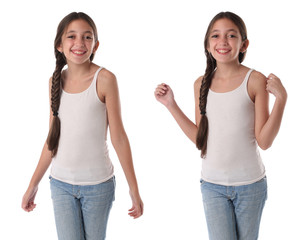 Collage of a young lovely girl similing. Isolated on white background