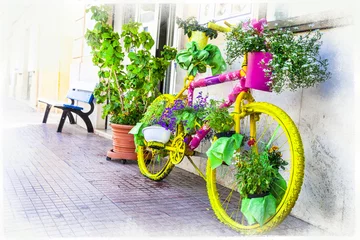 Rolgordijnen Bloemenwinkel floral bike - artistic floral design, street decoration