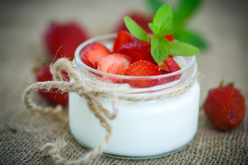 sweet delicious  yogurt with fresh strawberries