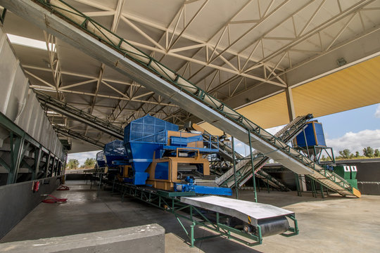 View of a modern processing unit machinery for olive oil.