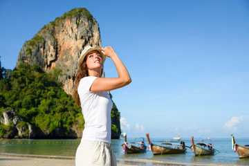 Fototapeta na wymiar Woman at Krabi beach in Thailand