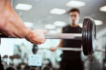 Fototapeta premium Gym: Anonymous Man Working Out With Barbell