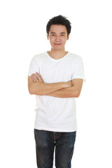 Fototapeta premium man with arms crossed, wearing t-shirt